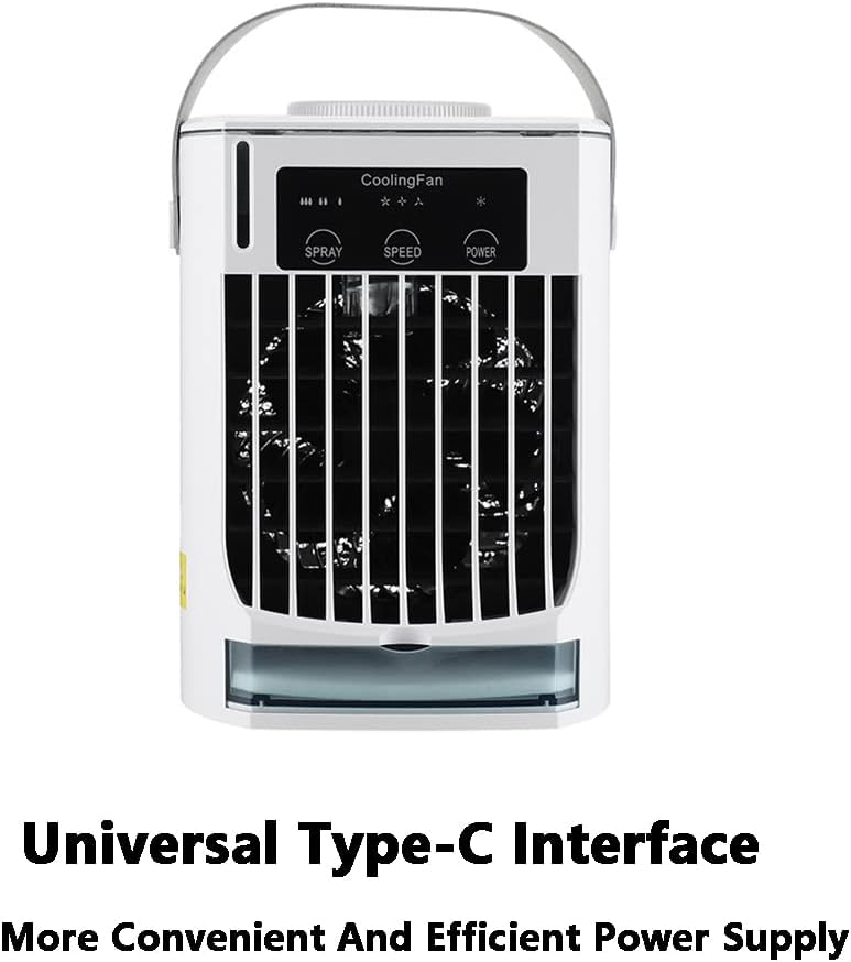  Mini Climatiseur Par évaporation De 500 Ml Avec Lumière Ambiante Bleue, 5 V 7 W, Climatiseur Portable à 3 Vitesses, Refroidisseur D'air Personnel Avec Humidificateur Pour Chambre, Bureau