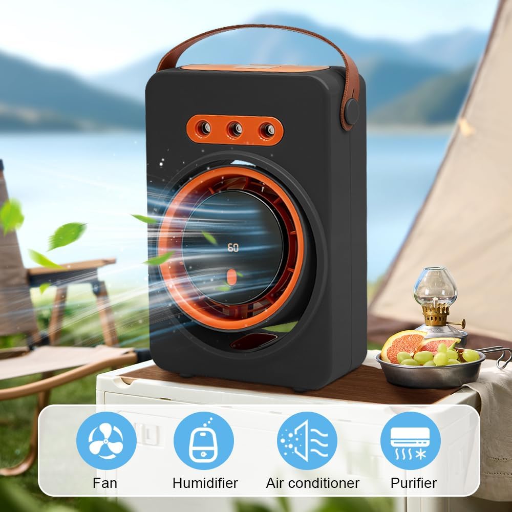  Ventilateur Climatiseur Silencieux Portable,Ventilateur Brumisateur Avec 5 Vitesses Et Minuterie, Ventilateur Bureau Rechargeable Usb Pour Maison,Voiture,Camping