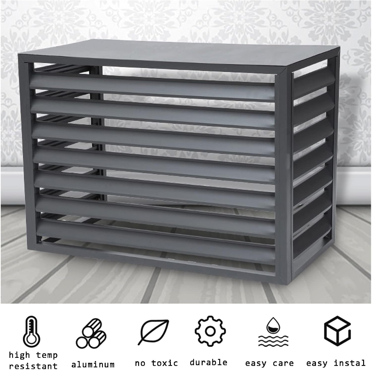 GENERIC Écran De Clôture Pour Climatiseur Extérieur – Volets En Alliage D'aluminium Anti-corrosion Et Support De Plantes Pour Unité Extérieure Noir Taille 2-3P (L1)
