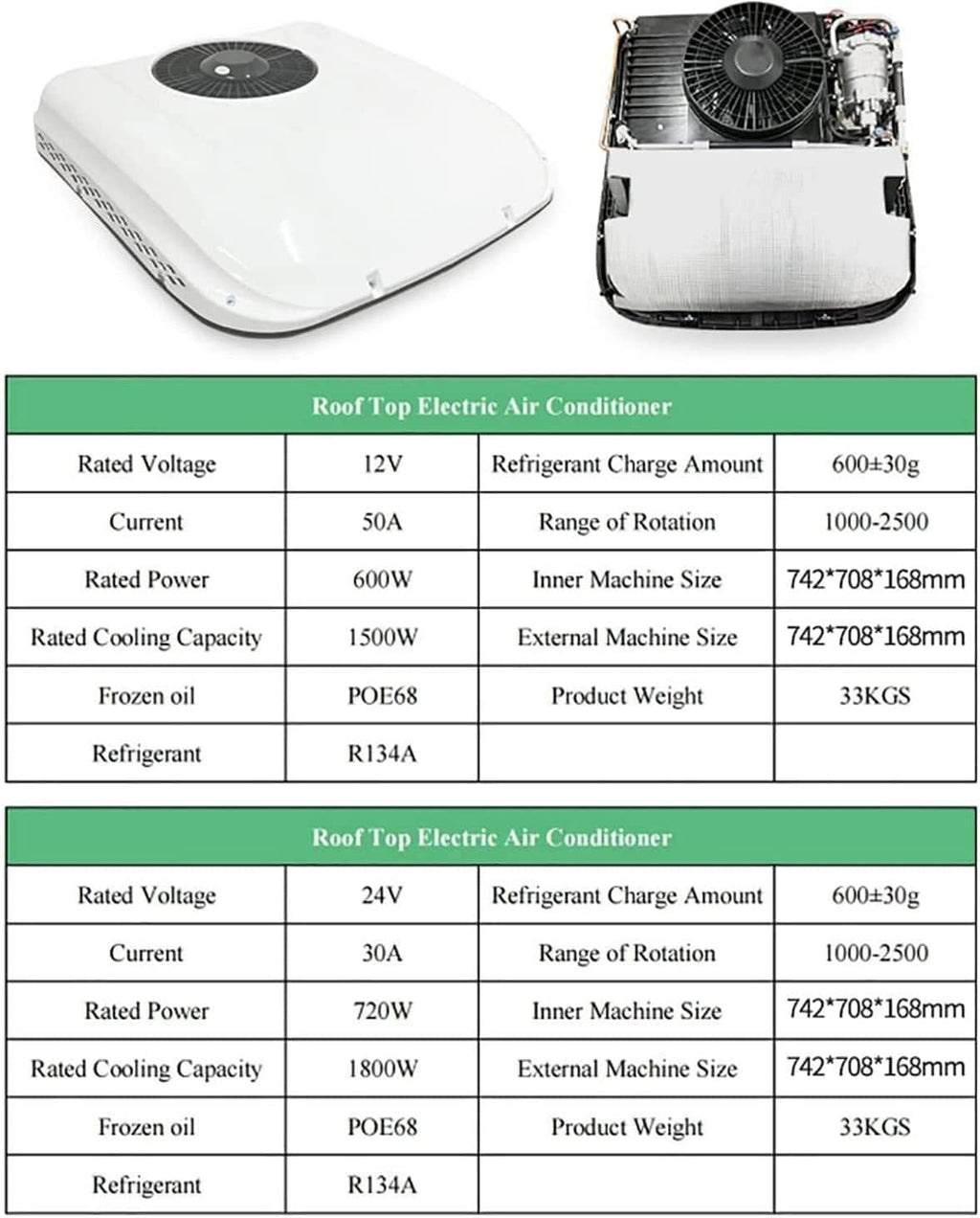  Climatiseur 12/24 Volts DC, Montage Sur Le Toit, Sans Conduit, Refroidissement, Alimenté Directement,White-12V