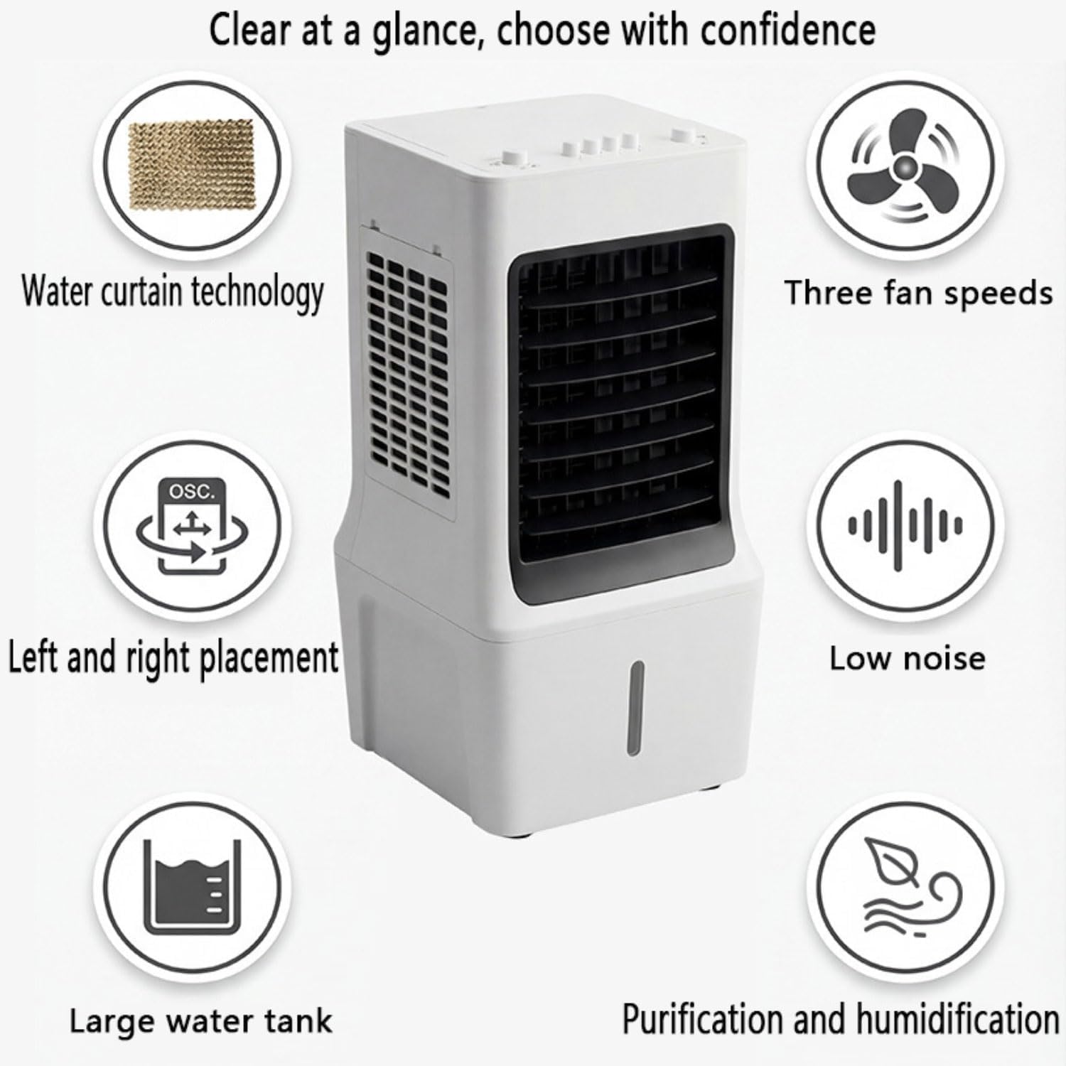 GENERIC Climatiseur Portable Avec Oscillation à 60°, Refroidisseur Par évaporation Sans Conduit, Refroidisseur Silencieux Pour Intérieur/extérieur, Ventilateur De Refroidissement Pour Chambre à Coucher Et