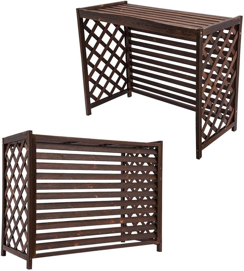  Housse De Climatiseur En Bois Avec Support Décoratif Pour Fleurs – Protection élégante Pour Unité Extérieure Et Grille De Protection Pour Climatiseurs Et Pompes à Chaleur
