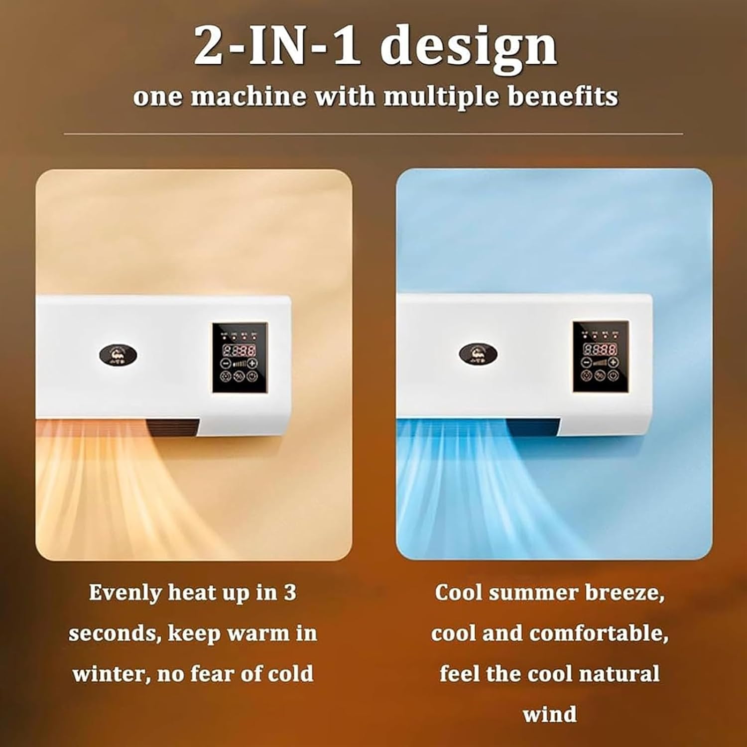  Air Conditioner Mur 2-en-1 Frais/Chaud, Silencieux Avec Télécommande, Compact Et Léger, Idéal Pour Le Bureau, Maison, Chambre à Coucher