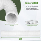  Tube Evacuation Climatiseur Mobile, Tuyau Ventilation En PVC, Ø100 mm, Tuyau D'évacuation D'air Flexible Avec Collier De Serrage Inox, Pour Climatisation Sèche-Linge Extracteur D'Air(3M)
