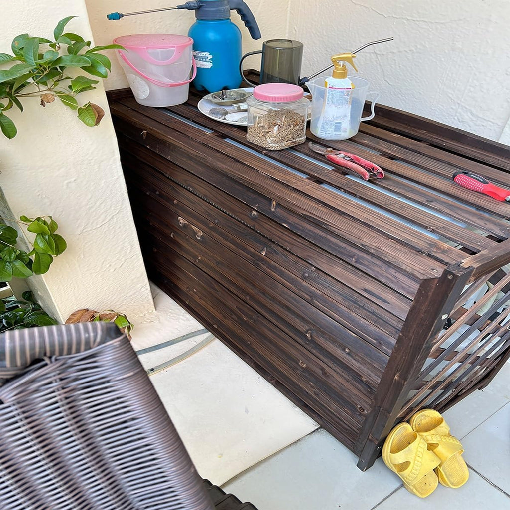  Housse De Climatiseur D'extérieur En Bois Massif Anti-corrosion élégante Pour Unités De Climatisation, Parfaite Pour Le Rangement Et La Protection Des Plantes