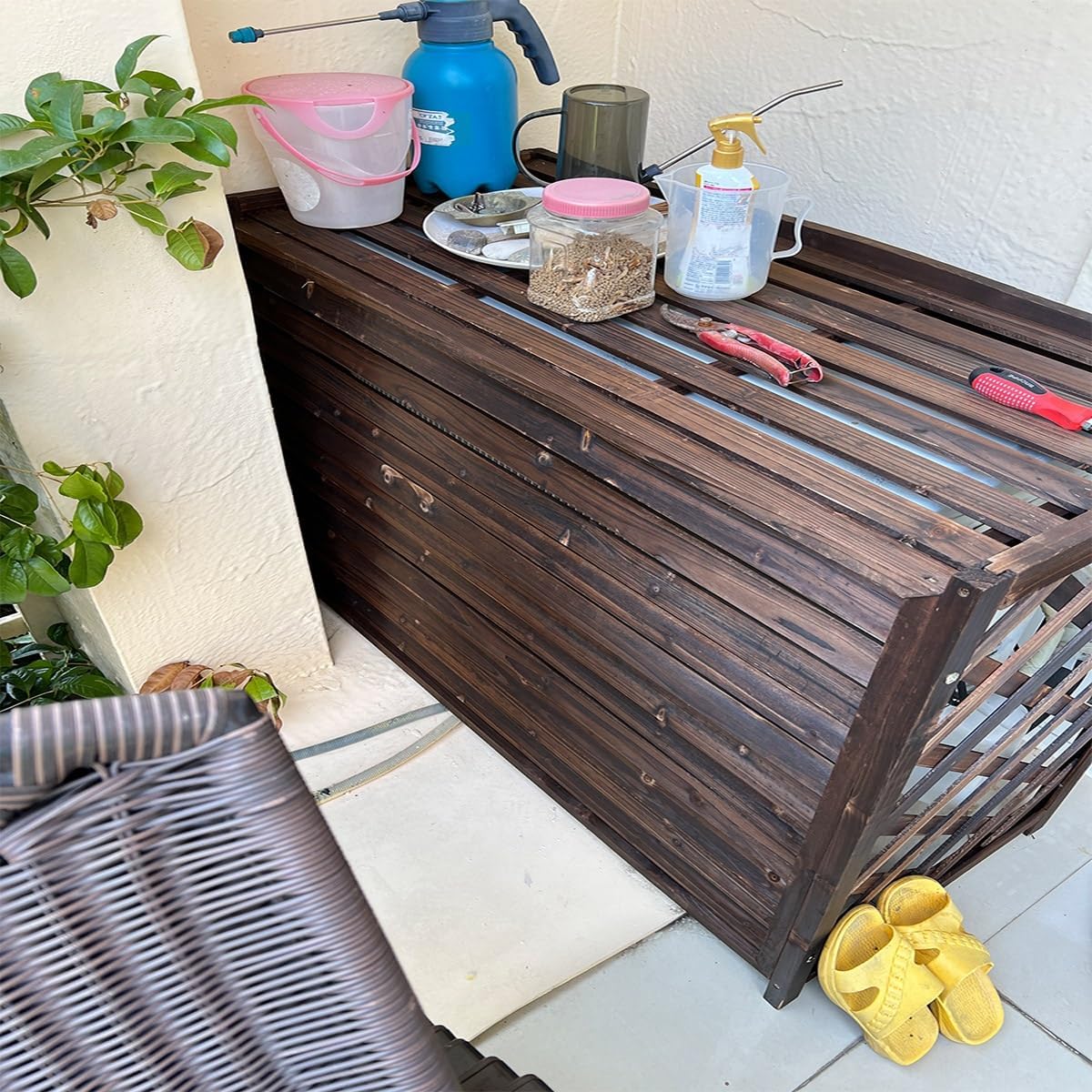  Housse De Climatiseur D'extérieur En Bois Massif Anti-corrosion élégante Pour Unités De Climatisation, Parfaite Pour Le Rangement Et La Protection Des Plantes