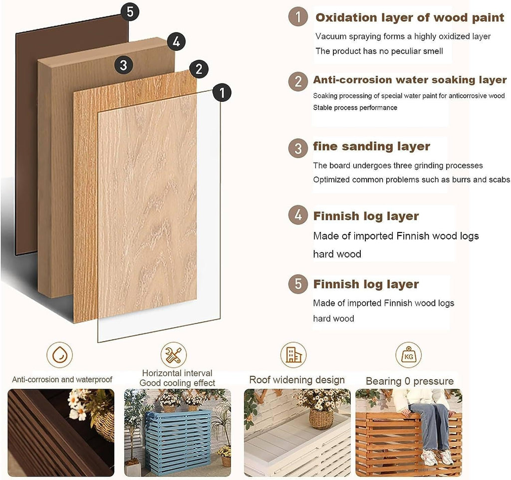 GENERIC Housse De Protection Pour Climatiseur D'extérieur En Bois – Capuche à Persiennes Et Support En Bois Massif Multifonction Pour Fleurs Taille A-105 X 45 X 95 Cm Protection Contre Les Intempéries