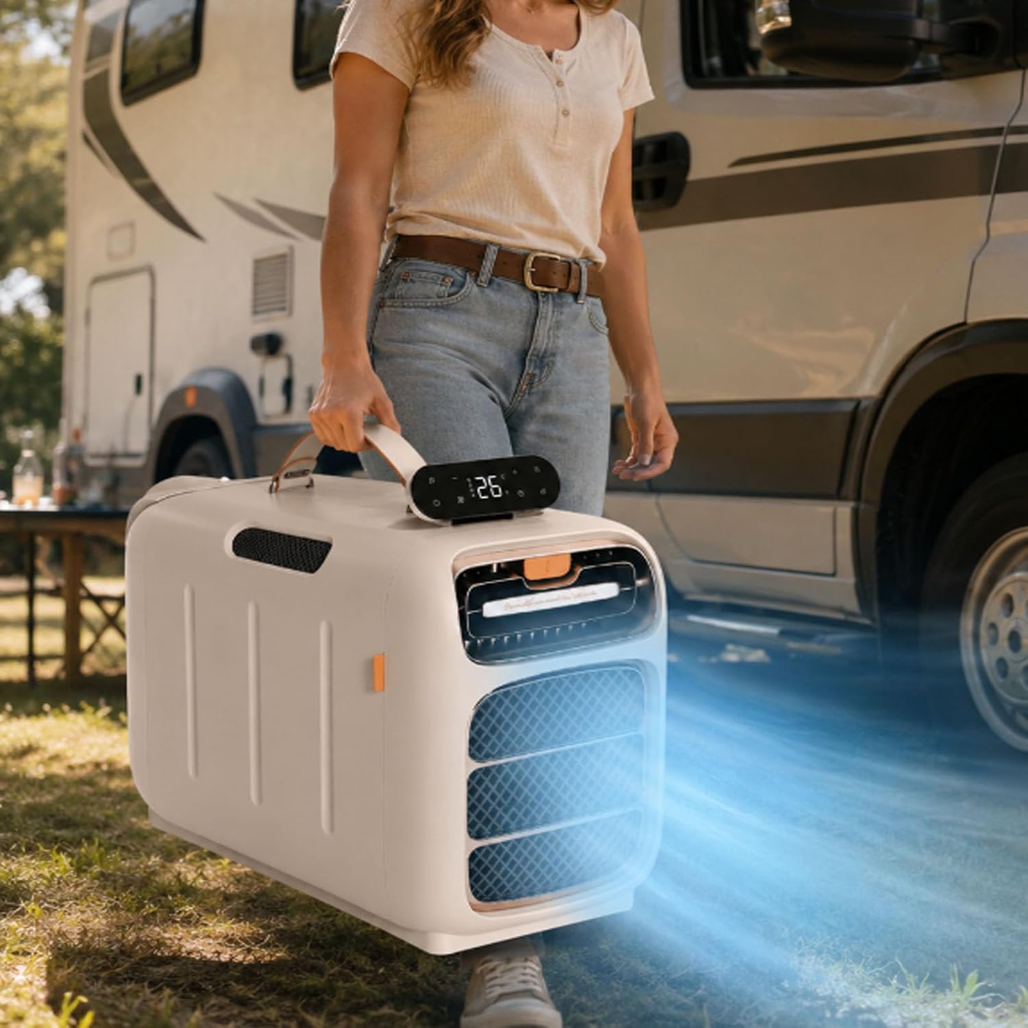  Compact 4700 BTU Portable AC, 450W Mobile Cooler Pour RVs & Tentes, Ventilateur Déshumidificateur 45dB Silencieux Avec Télécommande, Conception Auto-évaporatrice Pour Petits Espaces