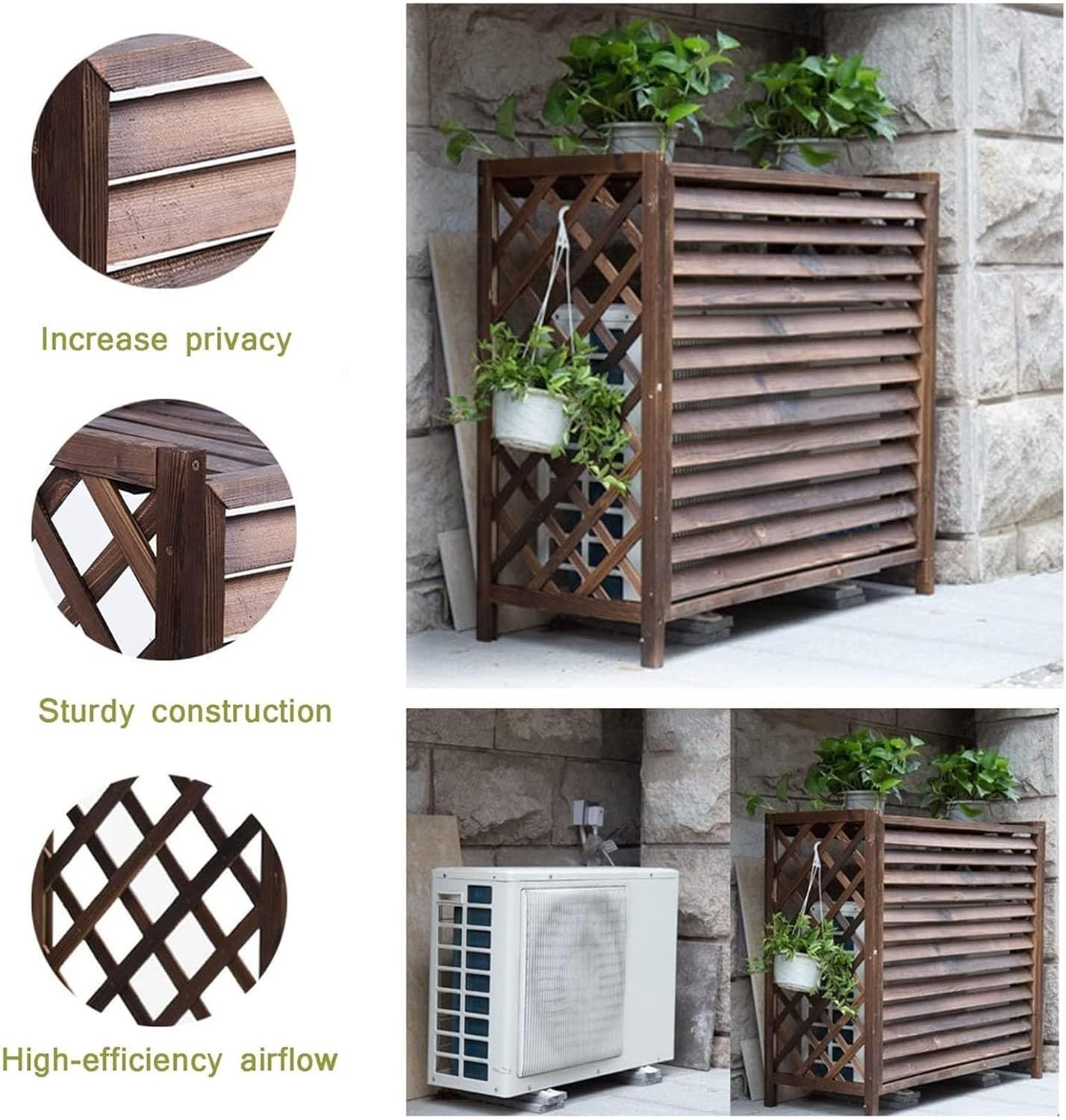 GENERIC Grille De Protection En Bois Massif Pour Climatiseur - 100 X 43 X 94 Cm