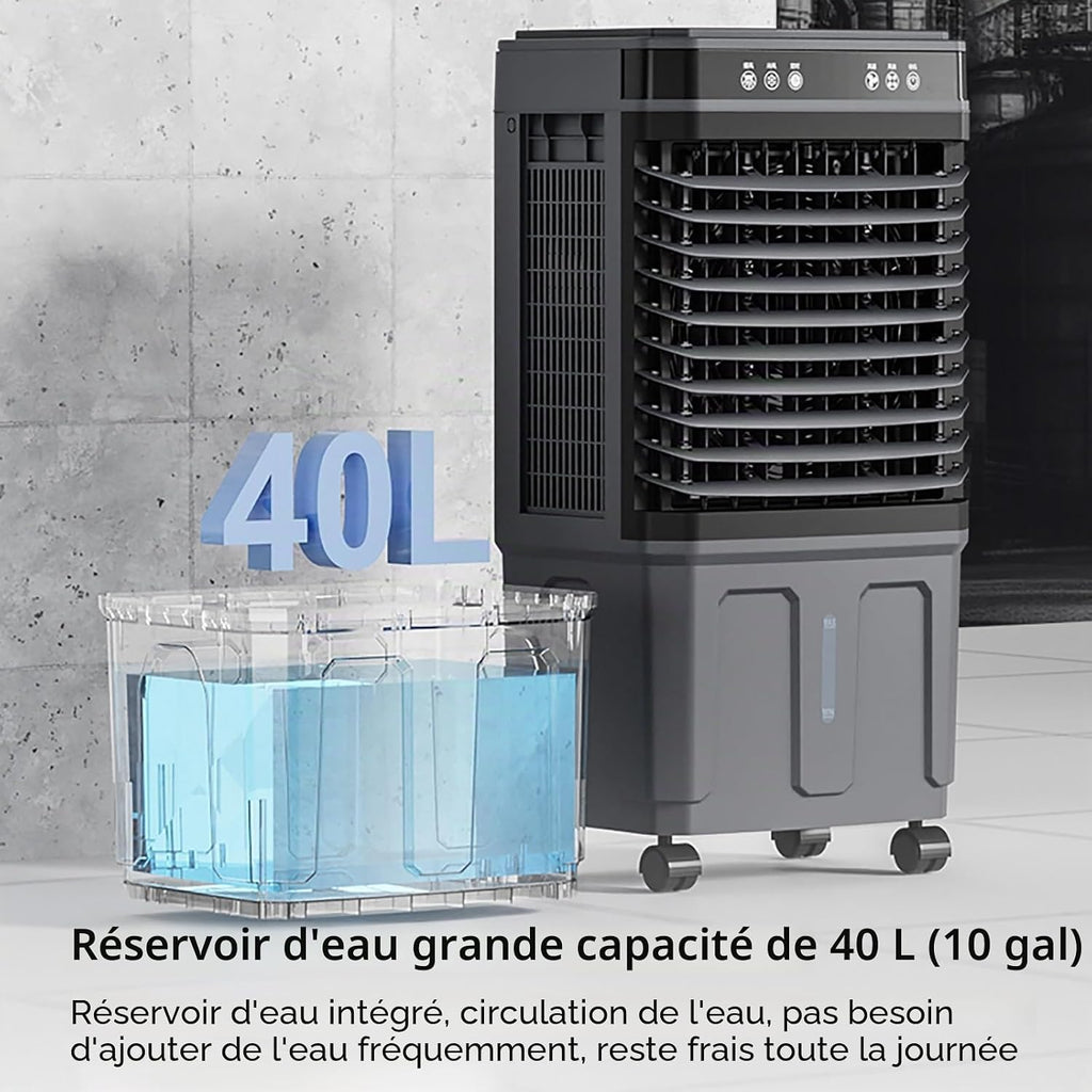 GENERIC Climatiseur Portable, Refroidisseur De Marais Sans Fenêtre Avec Réservoir D'eau De 37 Litres, 4 Blocs De Glace, Télécommande, Minuterie De 12 Heures, 3 Vitesses Pour Un Usage Domestique Et Commercial