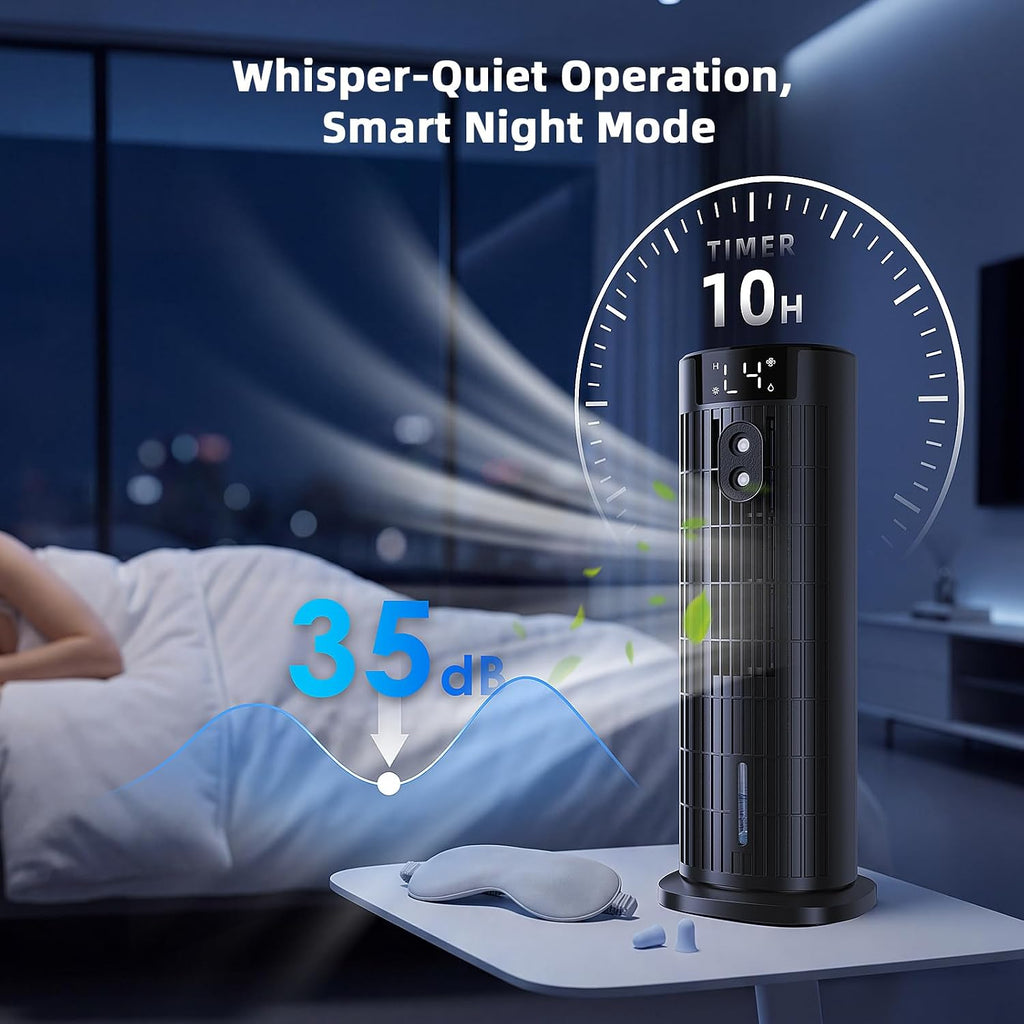  Climatiseur Mobile Sans Évacuation (<30 DB), Moteur CC Amélioré 2026, Ventilation Puissante 7,5 M/s, Minuteur 10H, Oscillation 90° Et 4 Vitesses, Climatiseur Portable Avec Télécommande, Noir Dépoli
