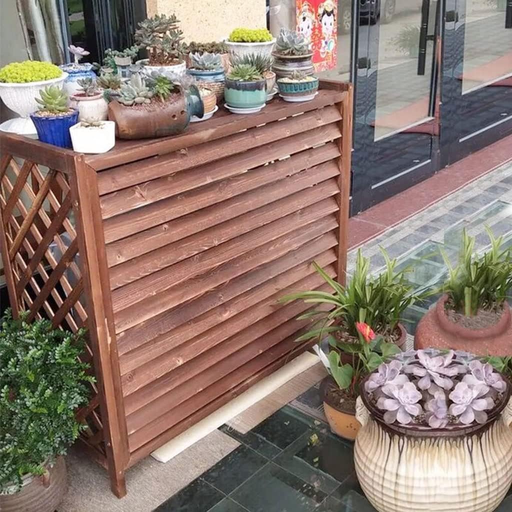 GENERIC Housse De Protection Imperméable En Bois Massif Pour Climatiseur - Clôture Extérieure - Support De Fleurs En Bois Et Grille De Persienne (L 110 X 50 X 85 Cm)
