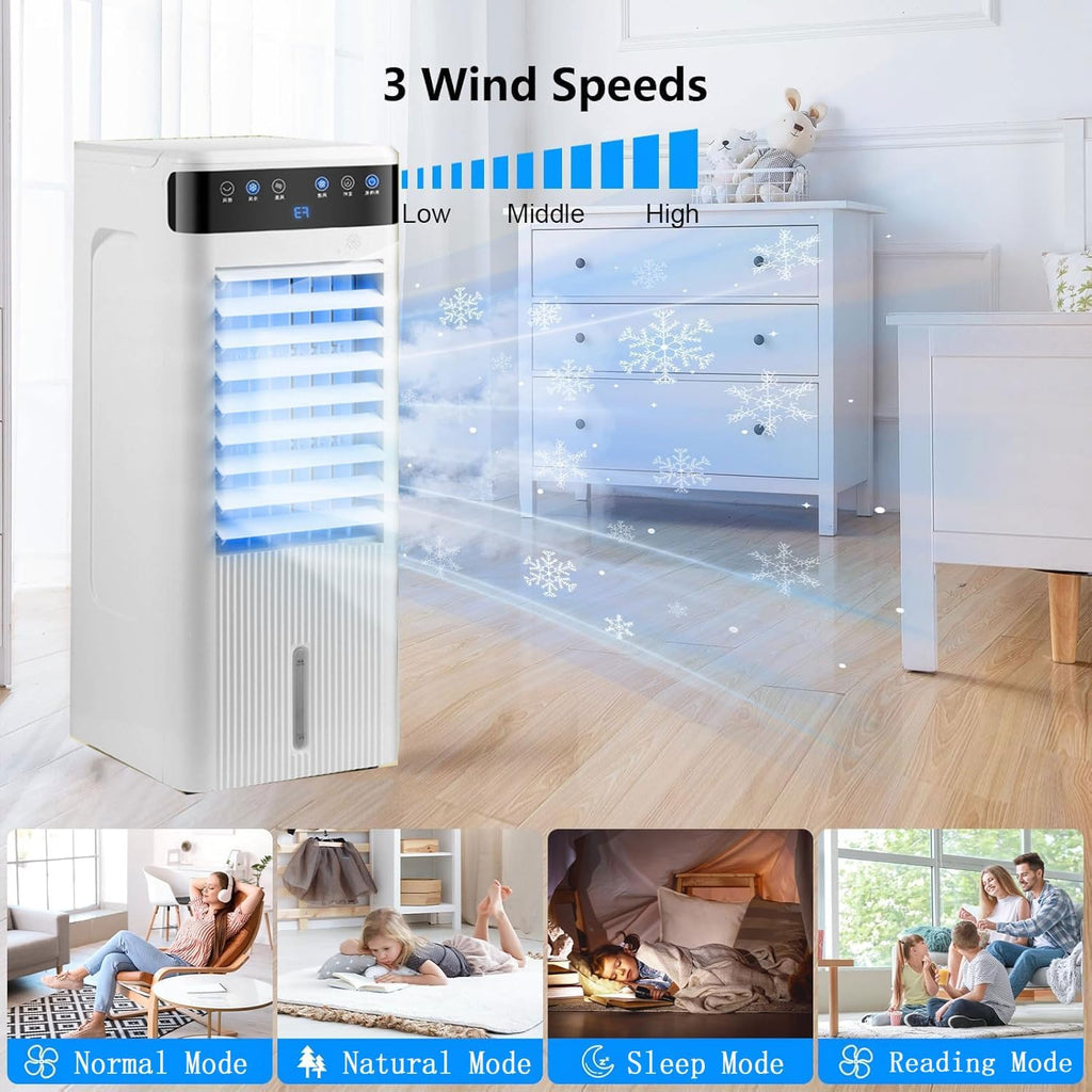 GENERIC Climatisation Portable Avec Réservoir 5L, 3 Vitesses Et Minuteries, Refroidisseur D'évaporation Silencieux Pour La Chambre, Le Bureau, Le Camping - Refroidissement Efficace Sans Tuyau, Télécommande Et