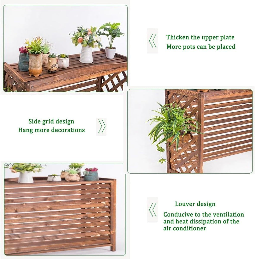 GENERIC Housse De Climatiseur En Bois Massif Blanc Avec Support De Fleurs - 105 X 47 X 100 Cm - Parfait Pour La Décoration D'intérieur Et L'efficacité énergétique