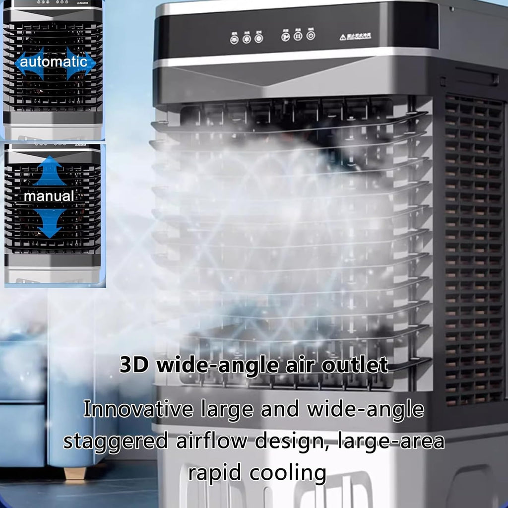  Rafraîchisseur D'air Par évaporation, Refroidisseur D'air Pour Marais Pour Un Refroidissement Longue Durée, Oscillation Automatique à 120°, 3 Vitesses, Télécommande, Minuterie 12 H