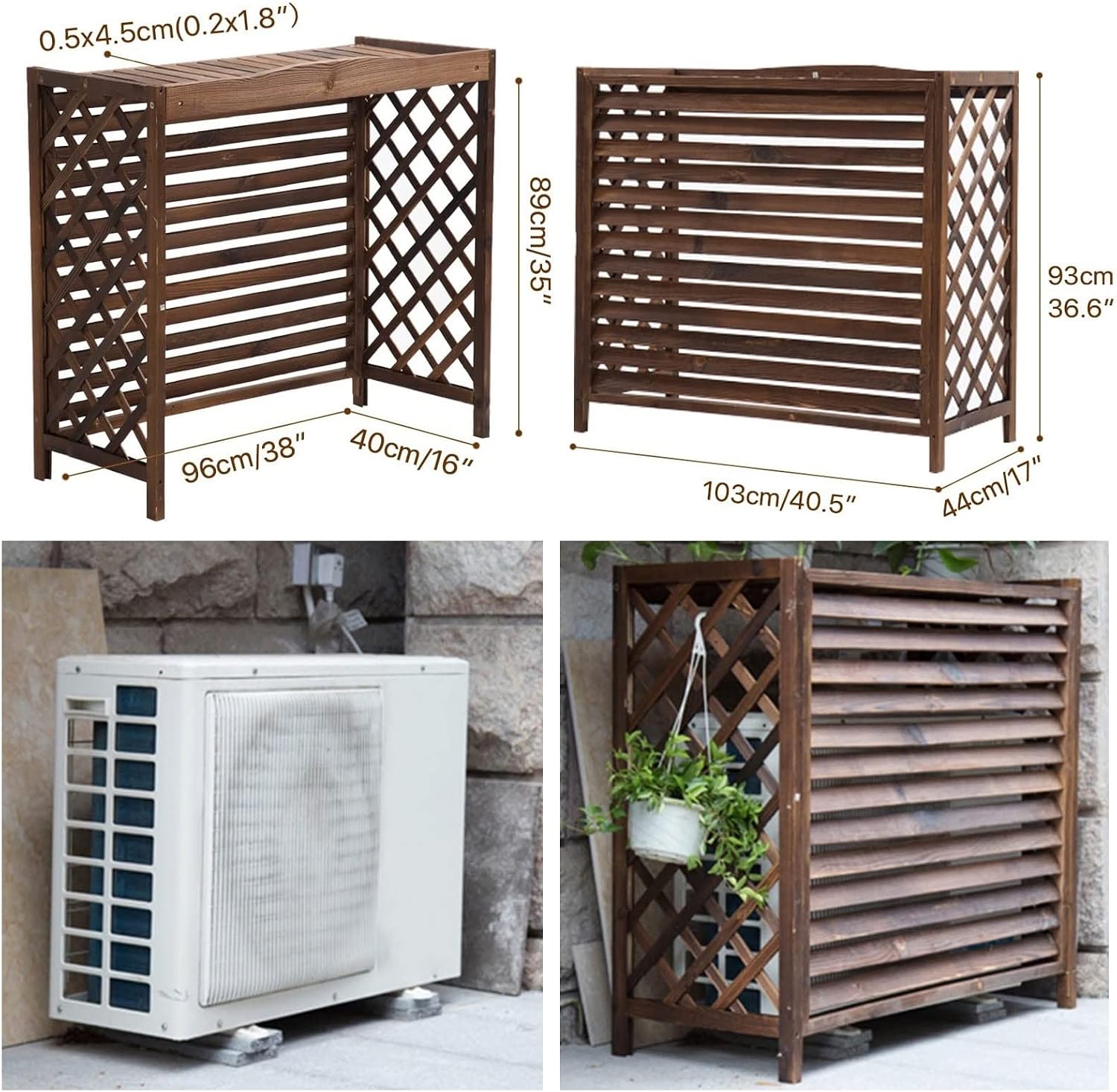  Clôture Extérieure En Bois Massif Pour Climatiseur - Séparateur D'espace - Grille De Protection Pour Unités AC Et Pompes à Chaleur - Élégant Et Polyvalent.