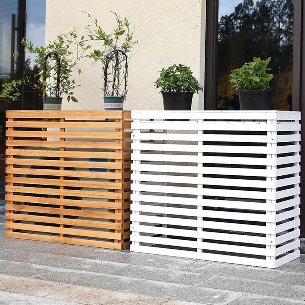 GENERIC Housse De Protection Pour Climatiseur D'extérieur En Bois – Capuche à Persiennes Et Support En Bois Massif Multifonction Pour Fleurs Taille A-105 X 45 X 95 Cm Protection Contre Les Intempéries