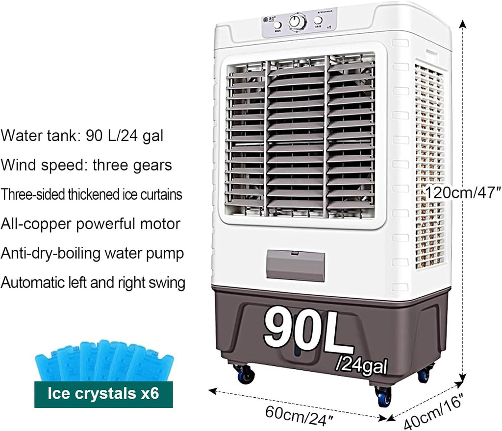  Refroidisseur D'air Par évaporation Commercial, Climatiseur à 3 Vitesses, Grand Réservoir D'eau, Oscillation à 120°, Molette De Défilement, Ventilateur De Climatisation Industriel