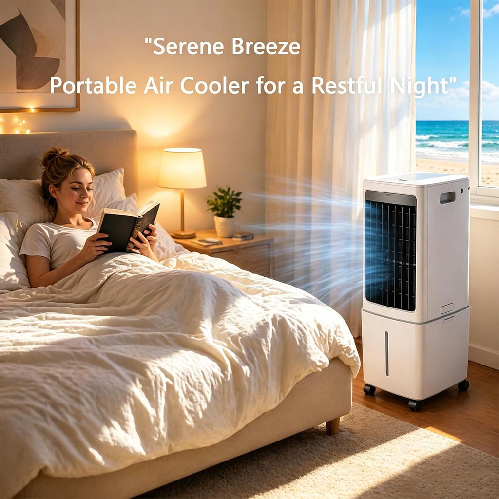  Refroidisseur D'air Par évaporation, Ventilateur De Refroidissement Avec Réservoir D'eau Amovible De 12 L Et Minuterie De 7,5 H, Unité De Climatisation Avec Télécommande Adaptée Au Salon, Au Garage,