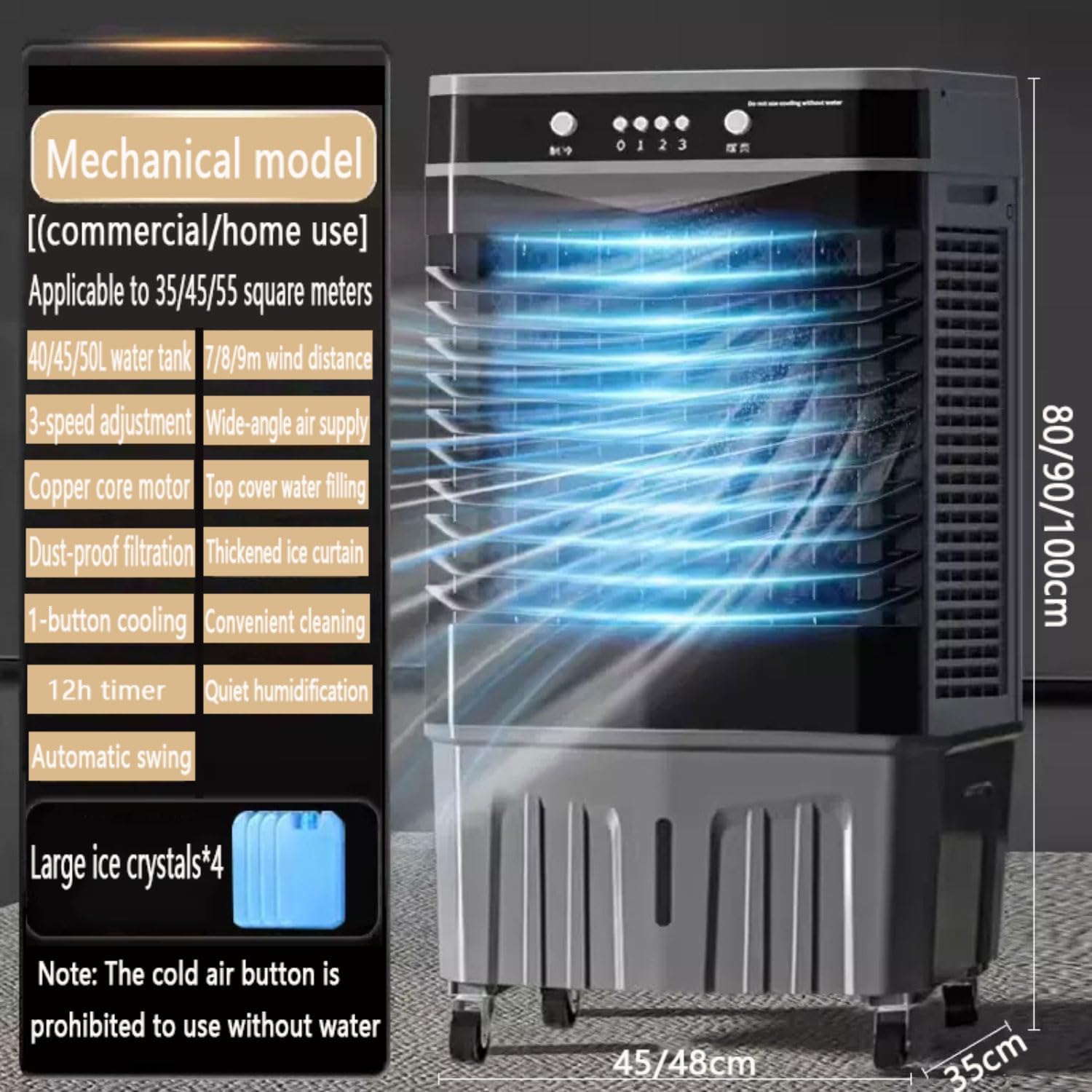 GENERIC Refroidisseur D'air évaporatif Portable Avec Télécommande, 3 Vitesses Et Modes, 12H Minuterie, 4 Packs De Glace, Oscillation à 120 °, Ventilateur De Refroidissement Silencieux Pour Le Garage De Maison