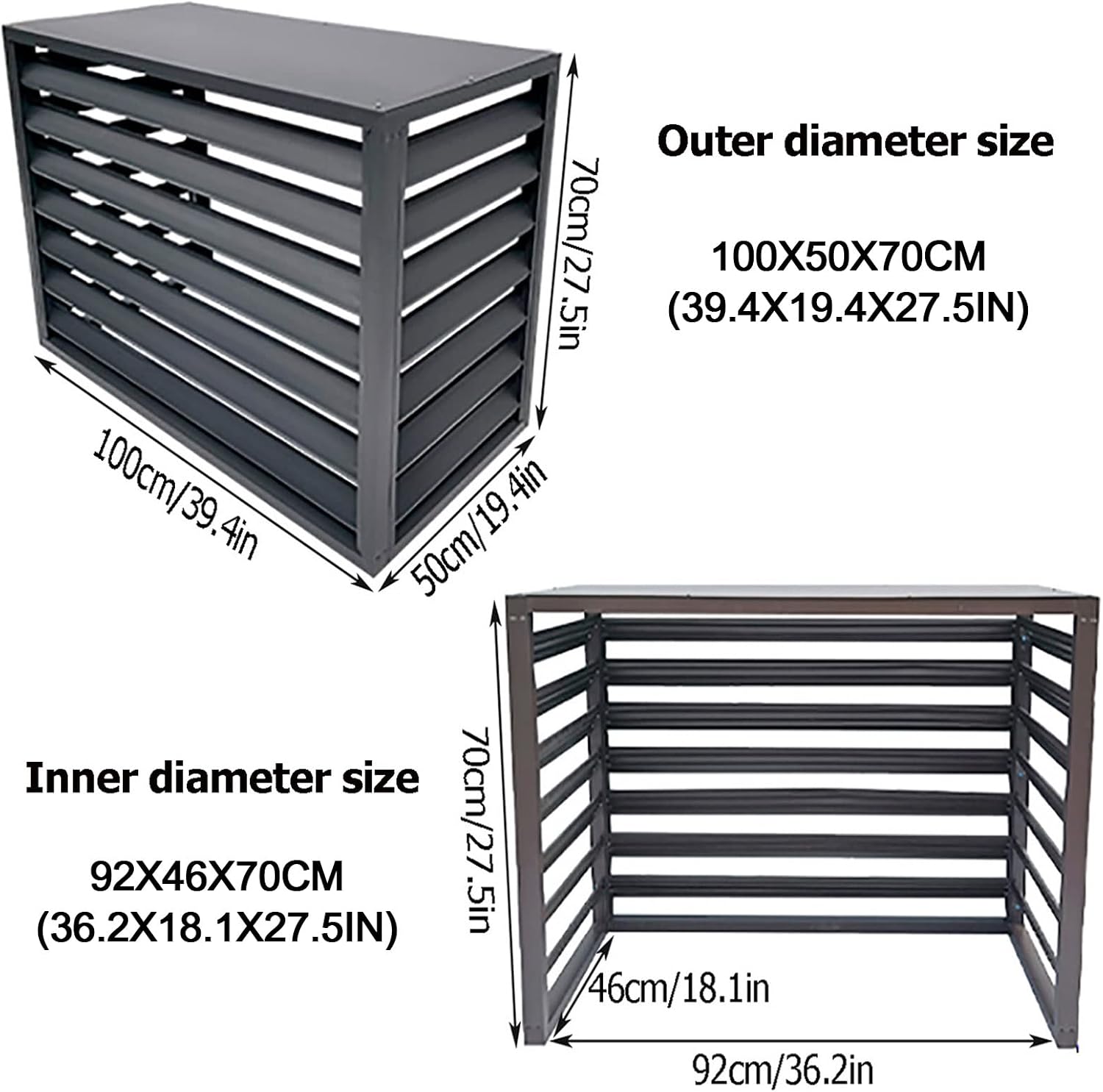  Housse De Climatisation Extérieure Résistante Aux Intempéries Avec Grilles En Aluminium – Élégante Housse De Protection Pour Climatiseur, Clôture D'intimité, Boîtier De Poubelle, Accessoires