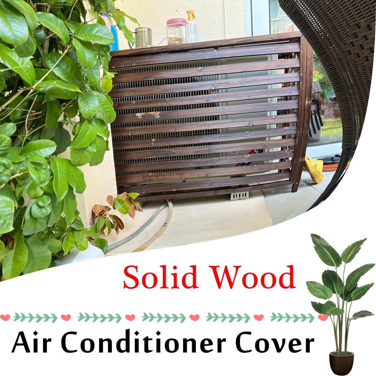 GENERIC Housse Pour Climatiseur Extérieur – Bois Massif Anti-corrosion Design élégant Pour Cacher L'unité De Climatisation Et Stocker Les Plantes – Protection Pour Unités Extérieures