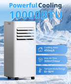  Climatiseur Portable 10 000 BTU Pour Pièces Jusqu'à 450 Mètres Carrés, Télécommande, écran LED, Mode 3 En 1, Unités AC Portables Silencieuses Avec Kit De Fenêtre