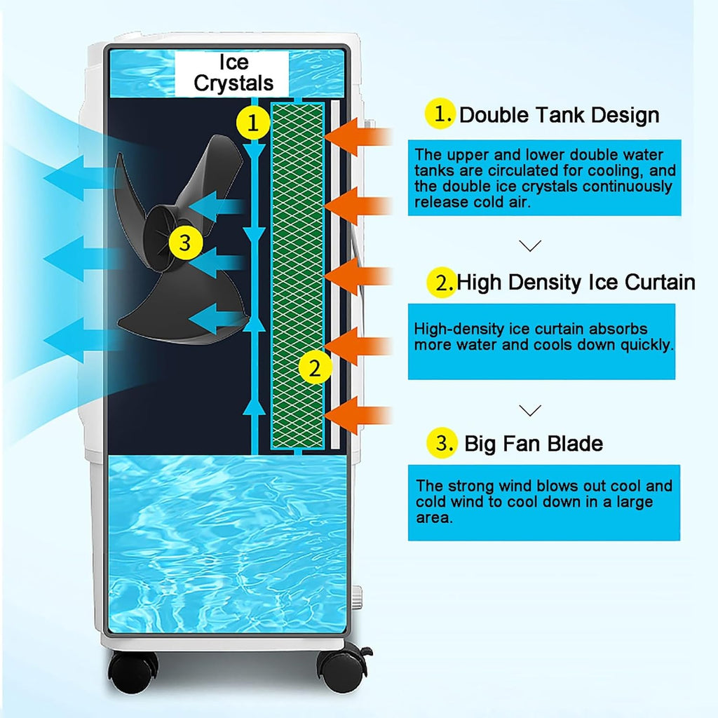  Refroidisseur D'air Portable Par évaporation Pour Chambre, Bureau Et Maison - Solution De Refroidissement écoénergétique Avec Compartiment à Glace