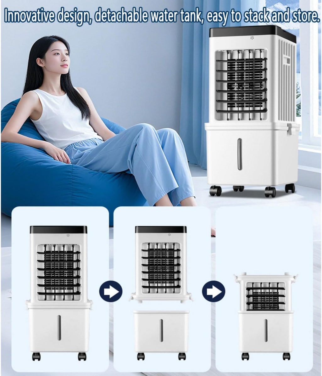 GENERIC Climatiseur Mobile 15L : Refroidisseur D'air évaporatif, 3 Vitesses, Oscillation 90°, Minuterie 7.5H, Ventilateur Silencieux 40dB, écoénergétique, Compact à Roulettes Pour Bureau Chambre