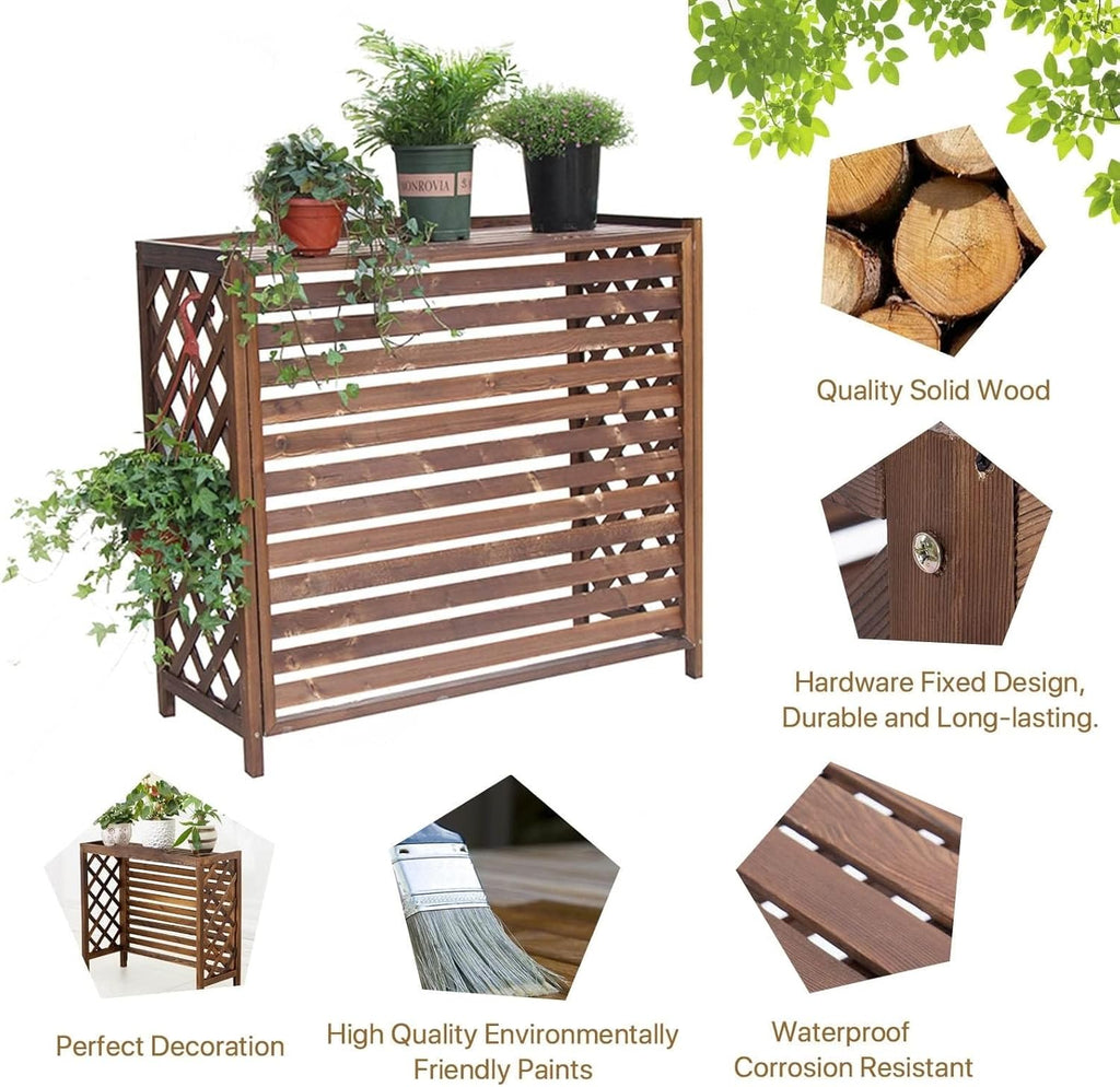 GENERIC Housse De Protection En Bois Pour Climatiseur - Brise-vue - Support De Fleurs Robuste - Protection Pour Unité Extérieure - Décoration De Jardin, Balcon - Support Pour Plantes - Design Résistant Aux