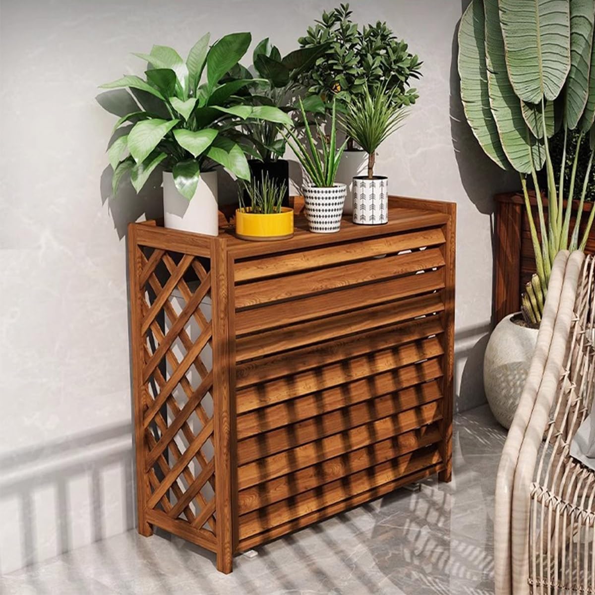 GENERIC Housse Pour Climatiseur Extérieur – Bois Massif Anti-corrosion Design élégant Pour Cacher L'unité De Climatisation Et Stocker Les Plantes – Protection Pour Unités Extérieures