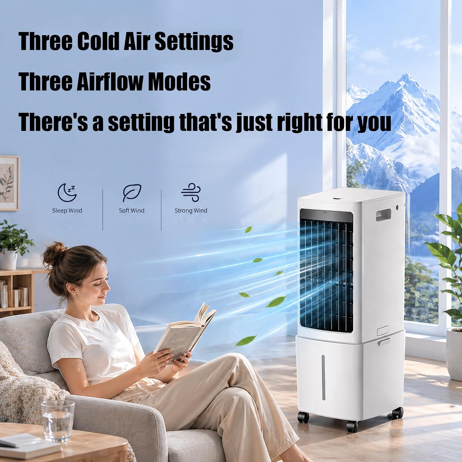  Refroidisseur D'air Par évaporation, Ventilateur De Refroidissement Avec Réservoir D'eau Amovible De 12 L Et Minuterie De 7,5 H, Unité De Climatisation Avec Télécommande Adaptée Au Salon, Au Garage,