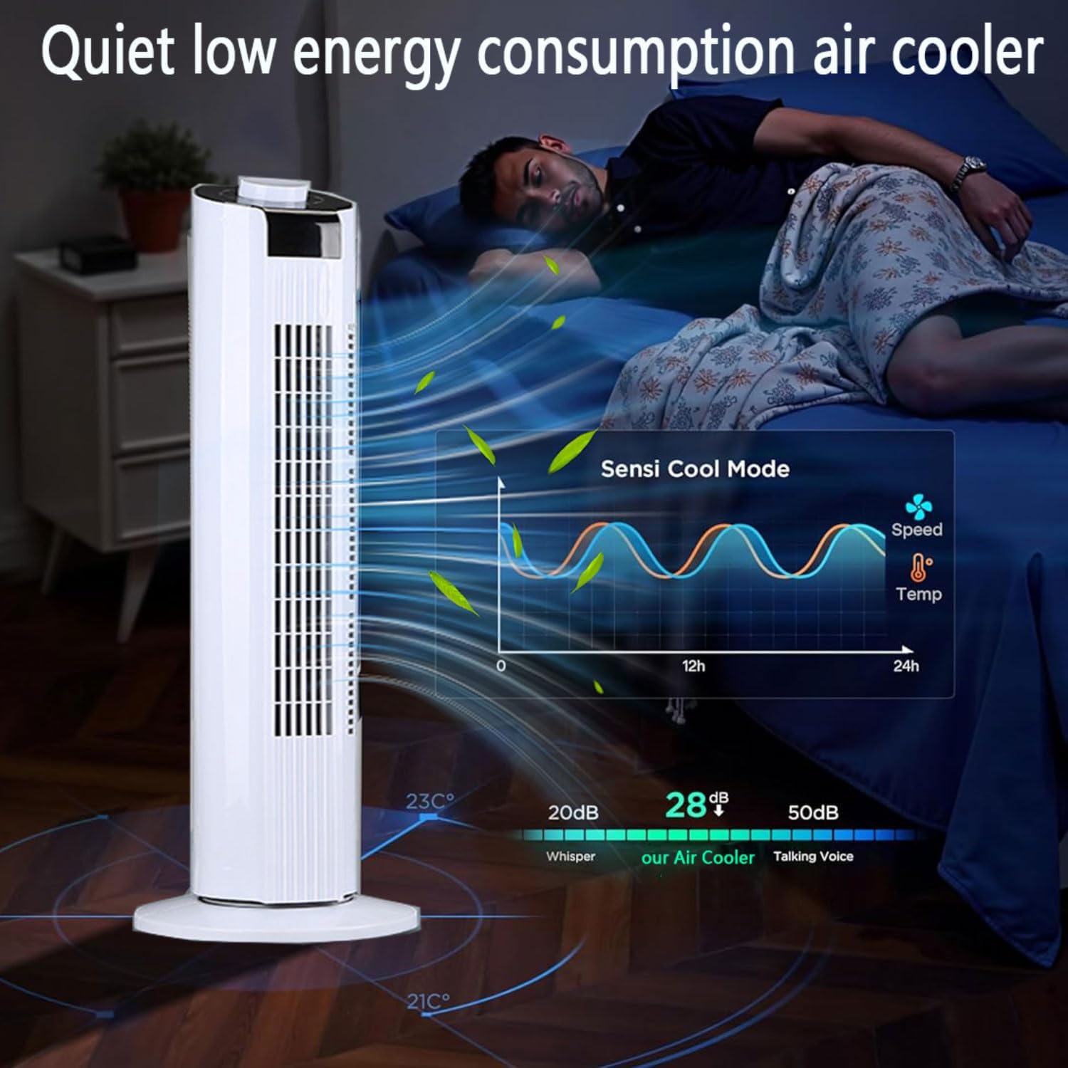 GENERIC Ventilateur De Tour Ultra Silencieux, Circulateur D'air Portable Avec Télécommande, 3 Vitesses, 60 Oscillation, 12H Minuterie.Conception D'économie D'espace Pour La Chambre à Coucher, Bureau, Usage Do