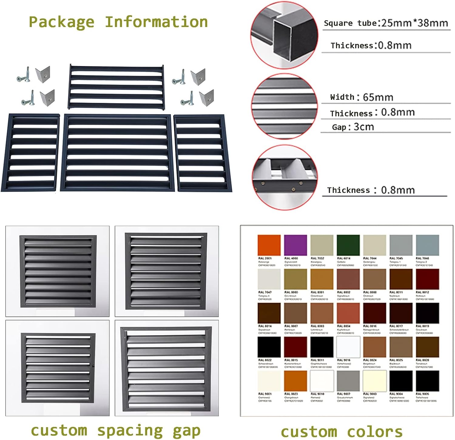 GENERIC Écran De Clôture Pour Climatiseur Extérieur – Volets En Alliage D'aluminium Anti-corrosion Et Support De Plantes Pour Unité Extérieure Noir Taille 2-3P (L1)