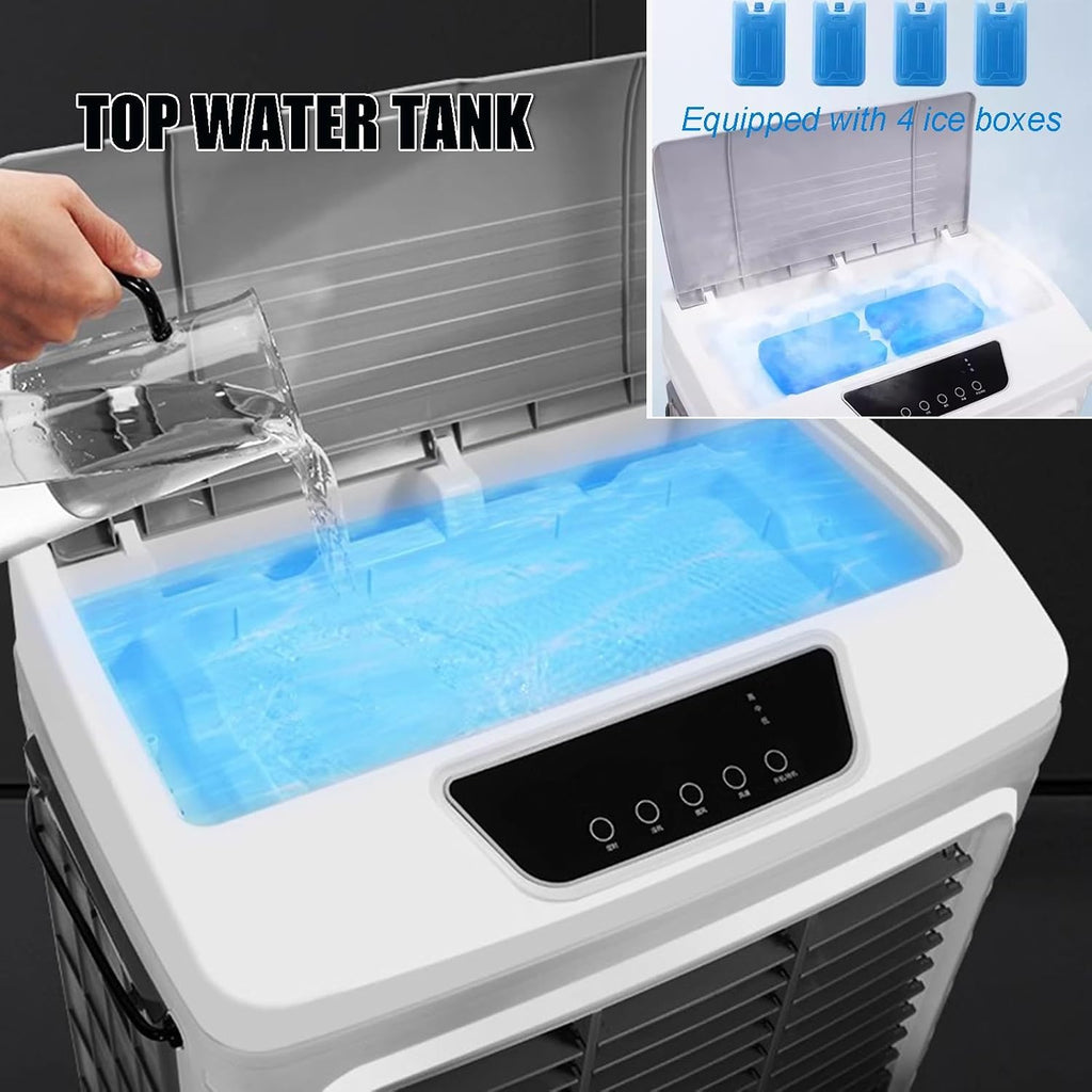  Refroidisseur D'air Industriel Par évaporation Avec 4 Roues Universelles, Réservoir D'eau De 60 L, Oscillation à 120 °, 3 Vitesses, Refroidissement Jusqu'à 90 M²