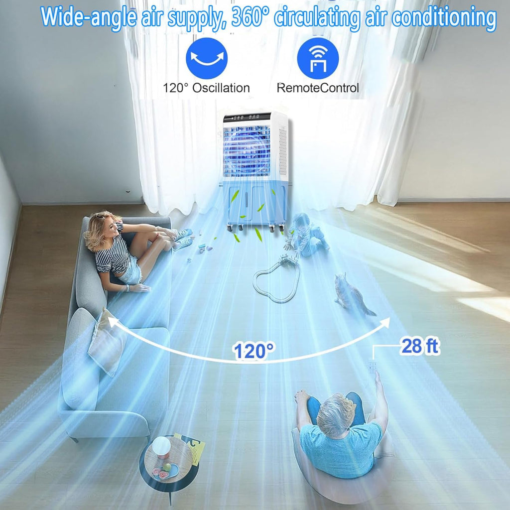 GENERIC Climatiseur évaporatif Portable, 3 Vitesses, Oscillation à 120°, Grand Réservoir D'eau, Télécommande, Ventilateur De Refroidissement à Faible Bruit Pour Intérieur/extérieur