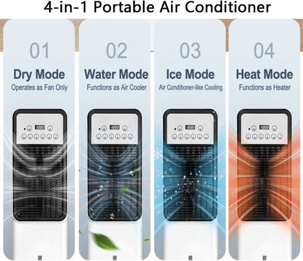 GENERIC Refroidisseur D'air Portable Avec Télécommande, Réservoir 3L Et Packs De Glace, 4 Modes, 3 Vitesses, Oscillation De 120 °, Refroidisseur évaporatif Silencieux Pour Chambre à Coucher, Bureau, Refroidis