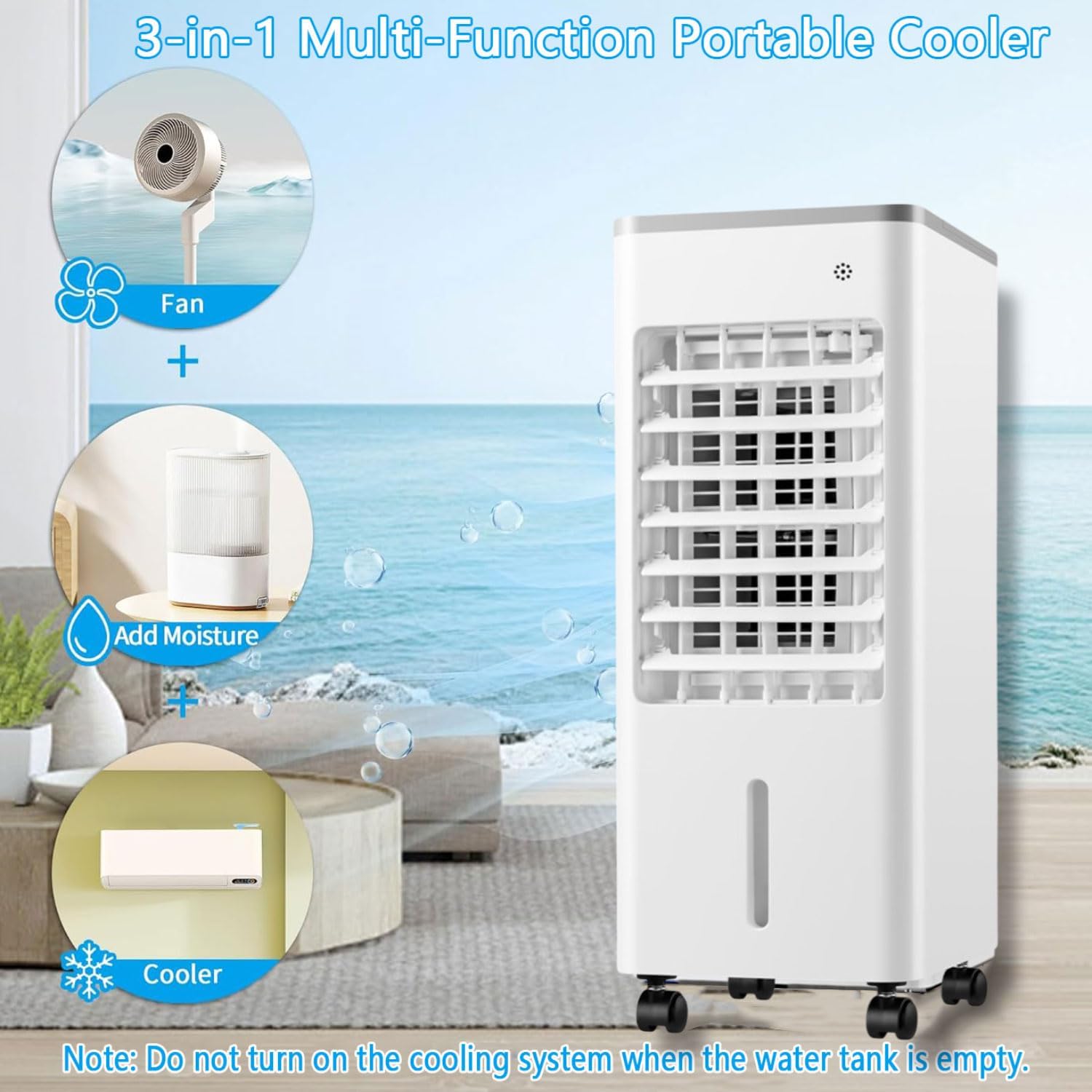  Climatiseur Portable 3 En 1 Sur Roulettes Avec Ventilateur Et Humidificateur, Minuterie 8 H, 3 Vitesses, Oscillation à 90°, Rafraîchisseur D'air Par évaporation Pour La Maison, Le Bureau Ou La Chamb