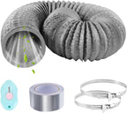  Tuyau Ventilation PVC 100mm Pour Hotte Aspirante 3m Flexible Tuyau D'Evacuation Avec 2 Colliers De Serrage Et 1 Adhésif Aluminium Pour Climatisation Extracteur D'Air Ventilateur Tubulair Gris