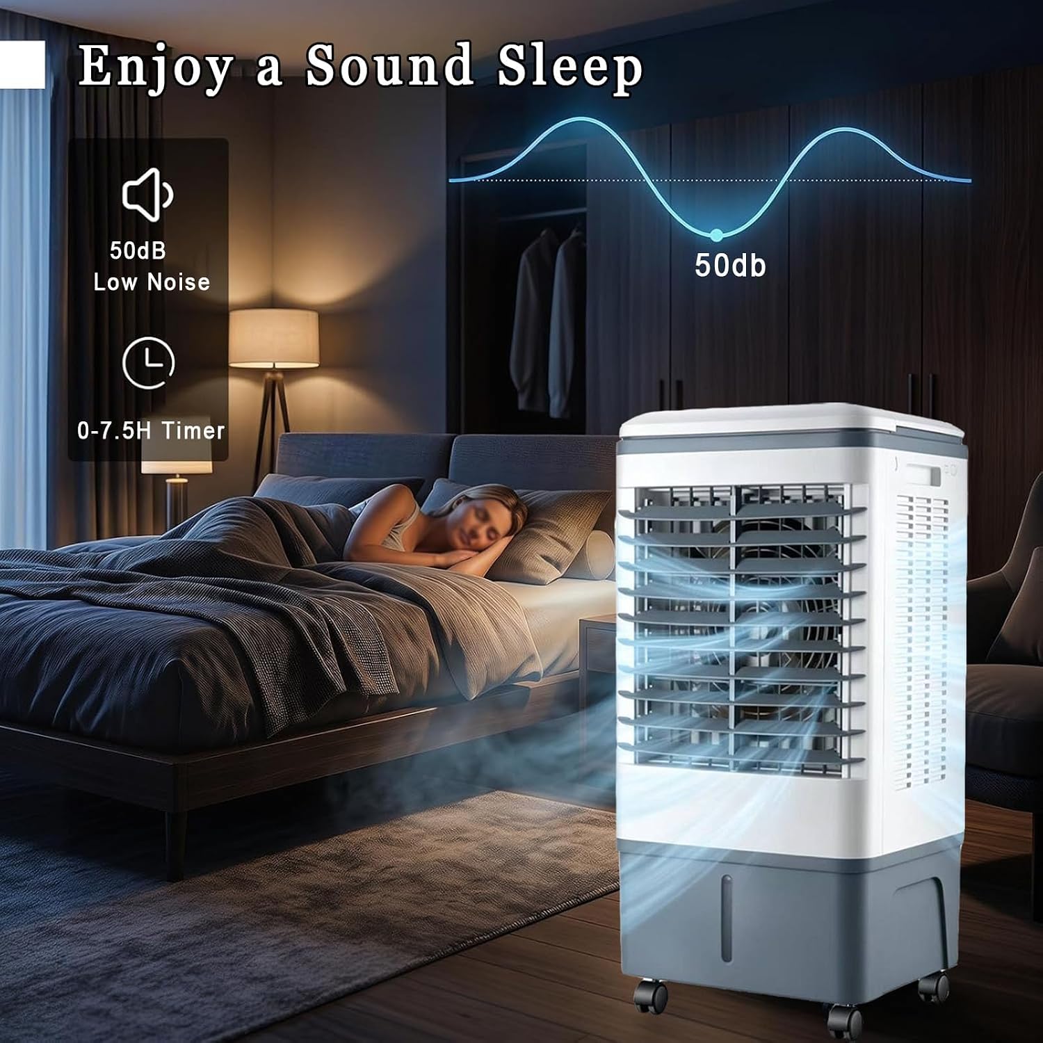 GENERIC Refroidisseur D'air Portable à évaporation De 2100 CFM, Avec Télécommande, Réservoir D'eau De 37 Litres, 3 Vitesses, 2 Blocs De Glace, Minuterie De 7,5 H, Oscillation Pour Intérieur Et Extérieur
