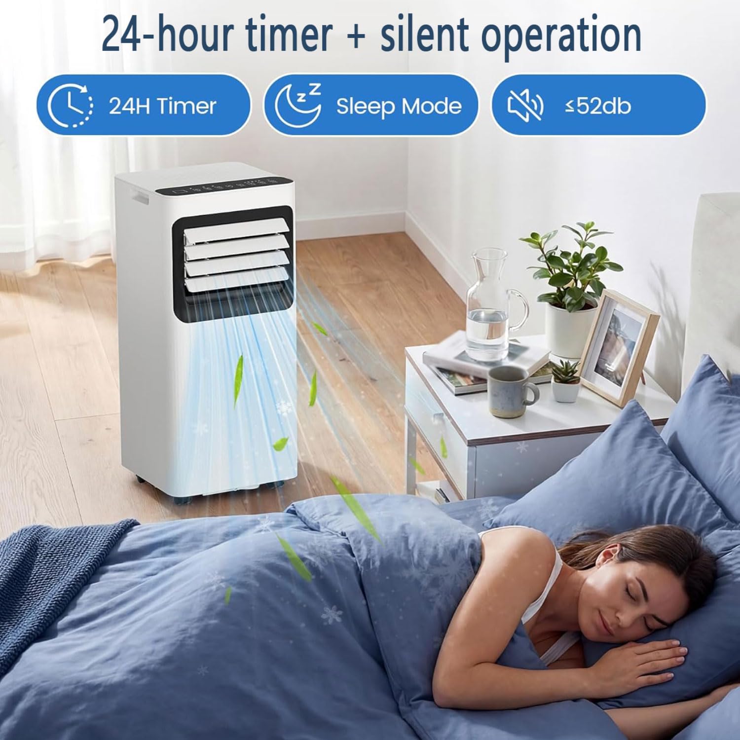 GENERIC Climatiseur Portable Pour Pièces Jusqu'à 30 M², Unité AC Silencieuse Avec Télécommande, écran LED, Minuterie 24 Heures, Mode Veille, Kit De Fenêtre Pour Chambre à Coucher Ou Bureau