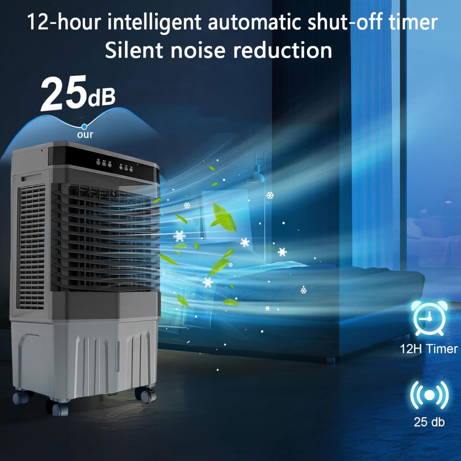 GENERIC Réservoir D'évaporation Portable 45L, Télécommande, 3 Vitesses, 12H Minuterie, 120 Oscillation, Fonctionnement Silencieux, Mobilité Facile, Idéal Pour Le Refroidissement De La Salle De Bureau à Domici