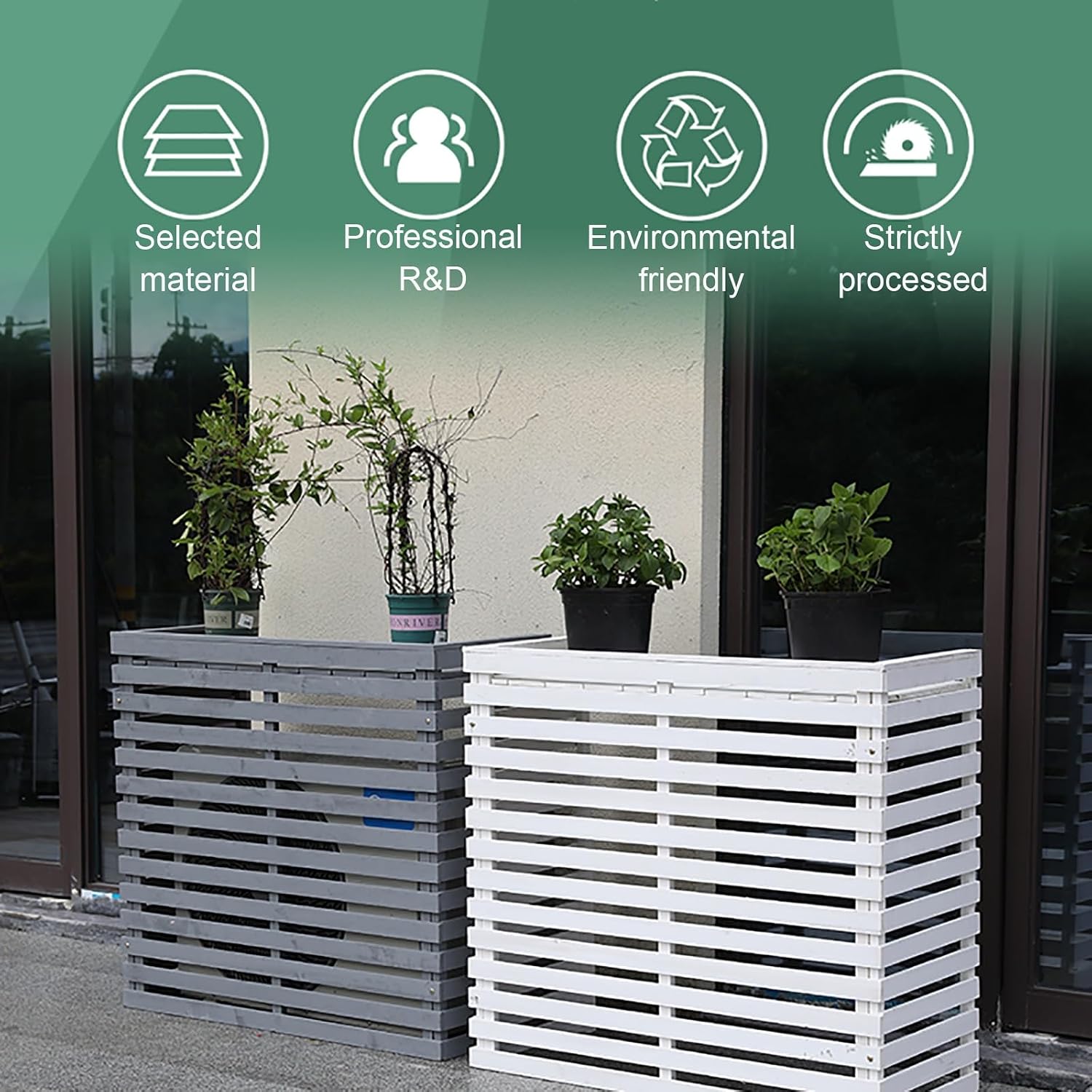 GENERIC Housse De Climatiseur Extérieur - Support En Bois Massif Et Fleur Pour Climatisation Portable -, Résistant Aux Intempéries, Design Décoratif (couleur : Bleu)