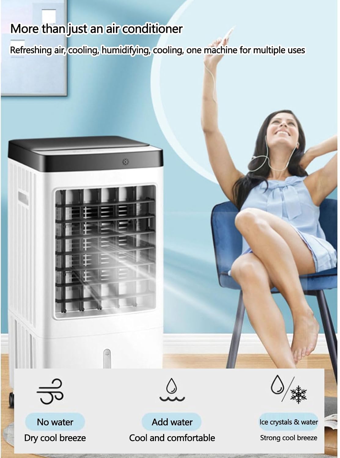 GENERIC Climatiseur Portable/petit Rafraîchisseur D'air : 3 Vitesses Réglables, Minuterie 7 H, Facile à Déplacer (pour Chambres, Bureaux, Etc.)