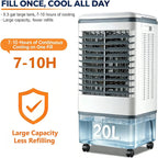 GENERIC Ventilateur Refroidisseur D'air Portable 3 En 1, Réservoir 20 L, Oscillation 120°, 4 Roues, 3 Réglages De Vitesse, Rideau D'eau, Sans Tuyau, 80 W, Comprend 2 Blocs De Glace, For Atelier