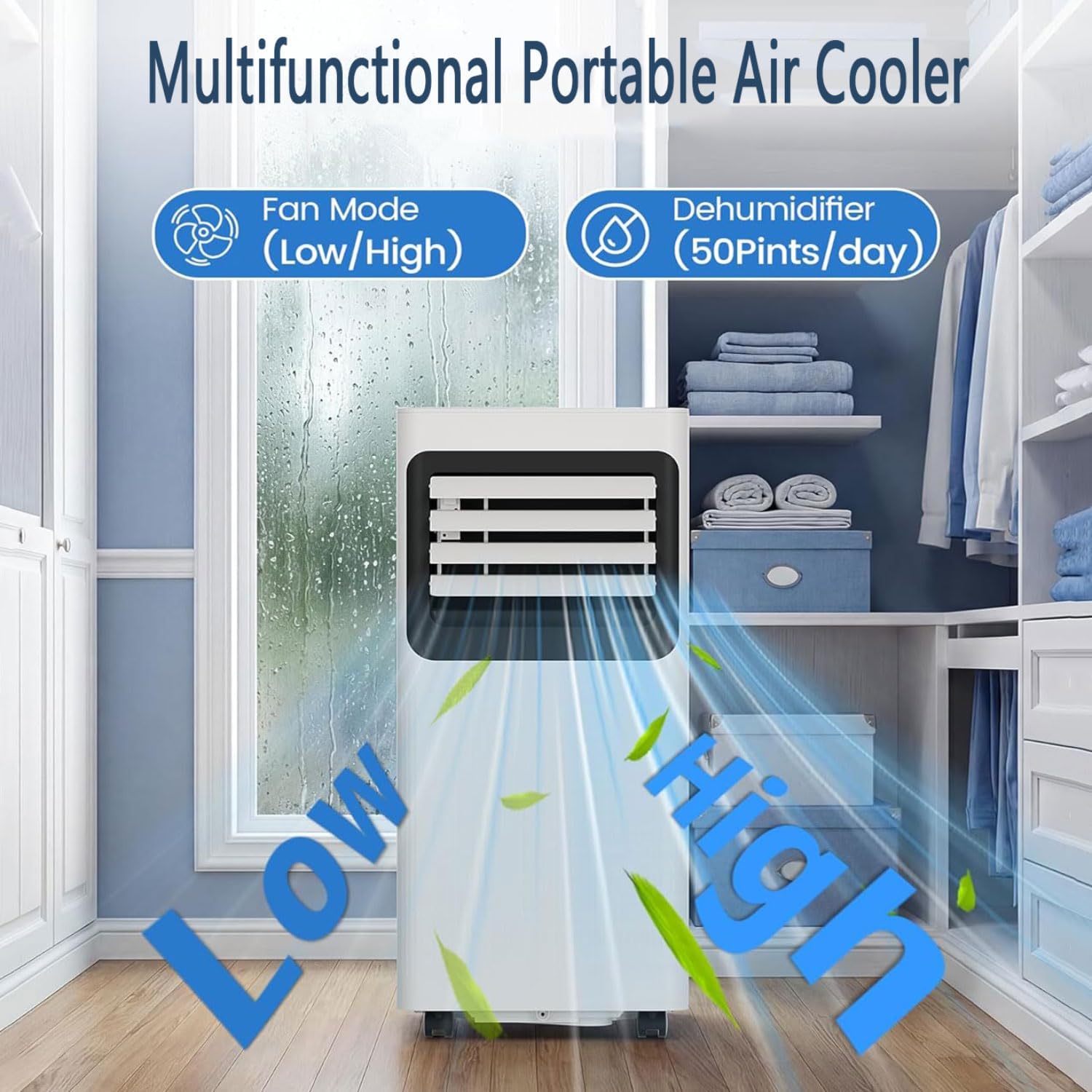  Climatiseur Portable, Unité Intelligente Intelligente Avec Déshumidificateur Cool Et Modes Ventilateur Pour La Pièce Jusqu'à 350 Sq.ft, Télécommande, Minuterie 24 Heures, Kit D'installation Inclus