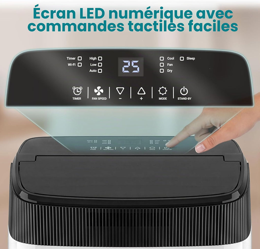  SereneLife Climatiseur Mobile Silencieux,9000 BTU,Climatiseur Portable 3-en-1 Avec Fonction Déshumidificateur Intégré,Mode Ventilateur,Télécommande,Kit D'Évacuation Complet Montable Sur Fenêtre,Blanc