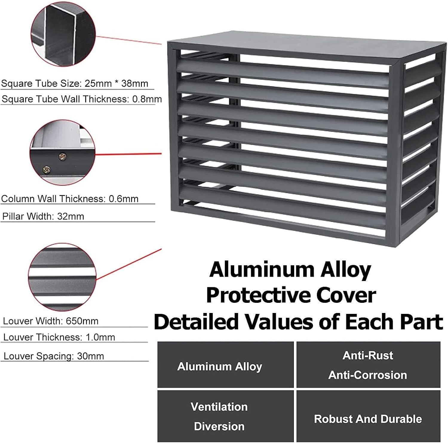  Housse De Climatisation Extérieure Résistante Aux Intempéries Avec Grilles En Aluminium – Élégante Housse De Protection Pour Climatiseur, Clôture D'intimité, Boîtier De Poubelle, Accessoires