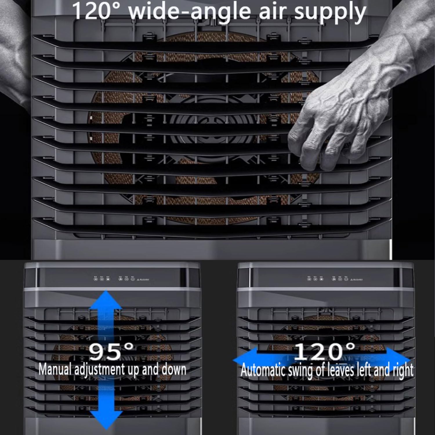 GENERIC Refroidisseur D'air évaporatif Portable, Ventilateur Oscillant à 3 Vitesses Avec 4 Paquets De Glace, 12H Minuterie, Faible Bruit Pour Le Bureau De Chambre à Coucher