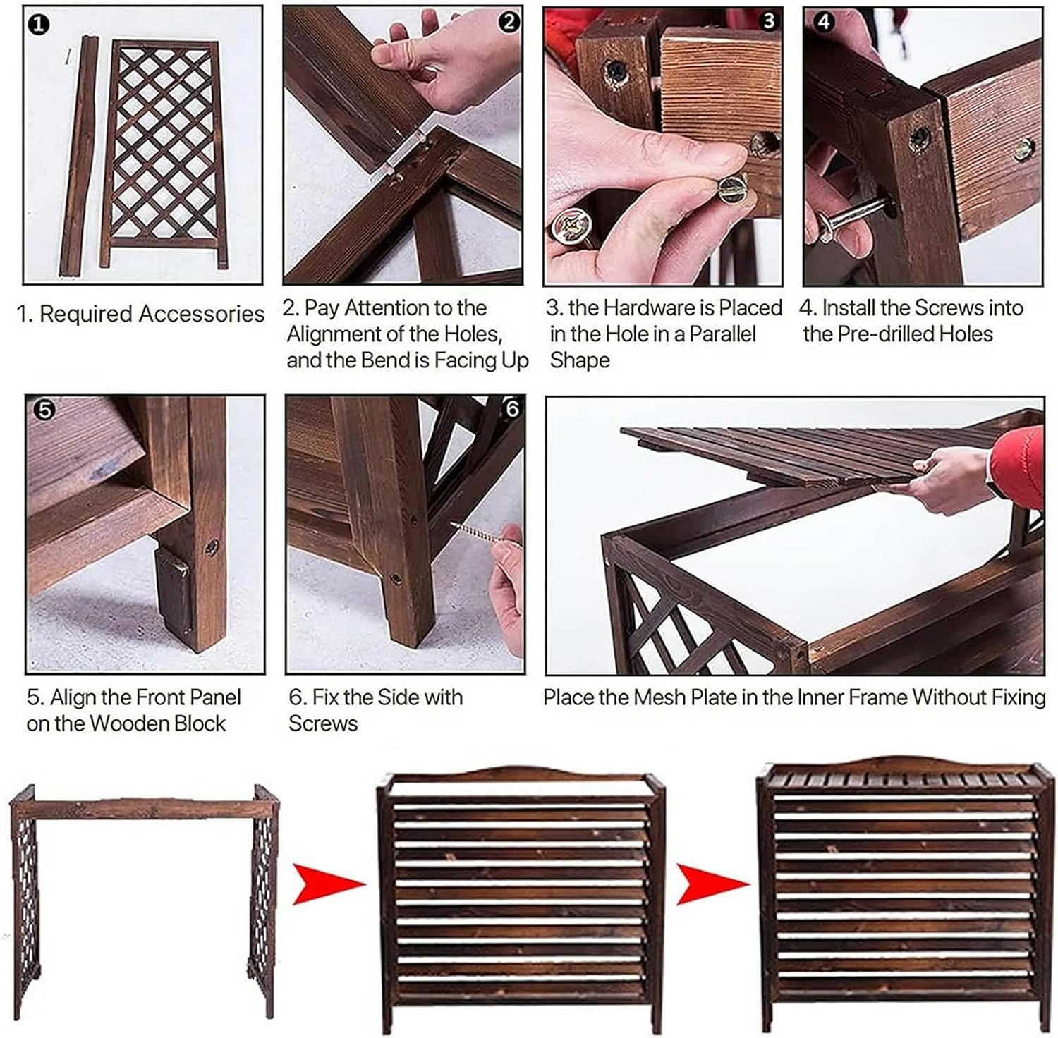GENERIC Housse En Bois Pour Climatiseur Extérieur Et Support De Fleurs En Bois Massif Pour Unités De Climatisation, écran De Jardin Et Cache-radiateur, Solution élégante De Climatisation Extérieure